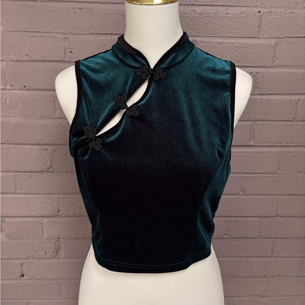 Teal Velvet Strech Oriental Crop top L